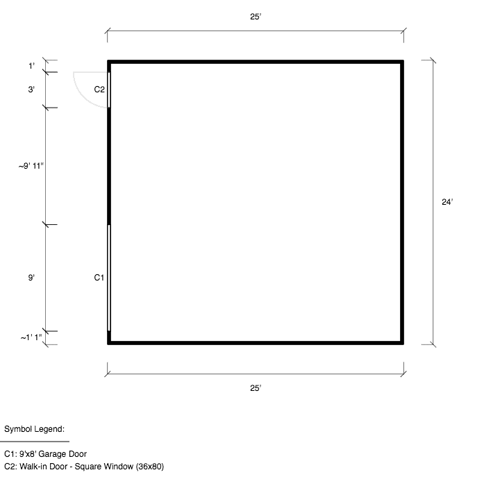 24x25x9 Vertical Roof Metal Garage