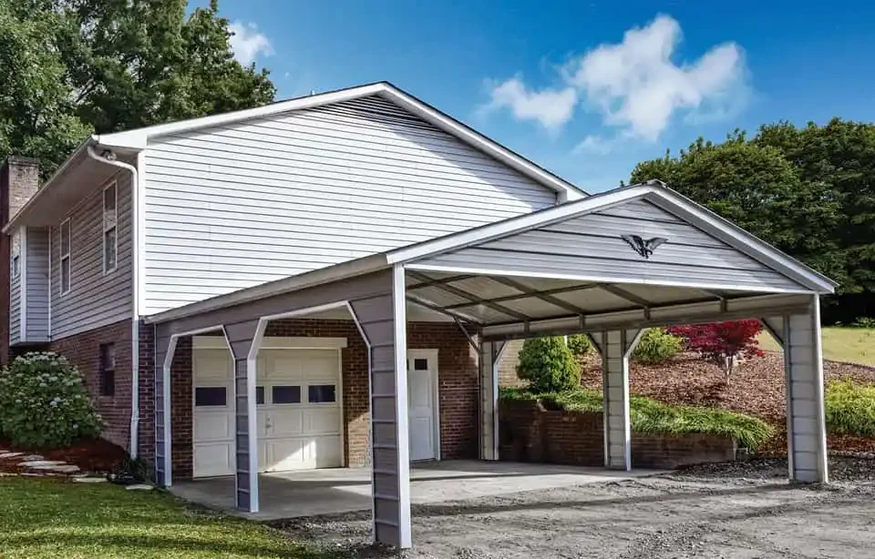 Photo of a 2-Car metal Carport kit with a vertical roof design